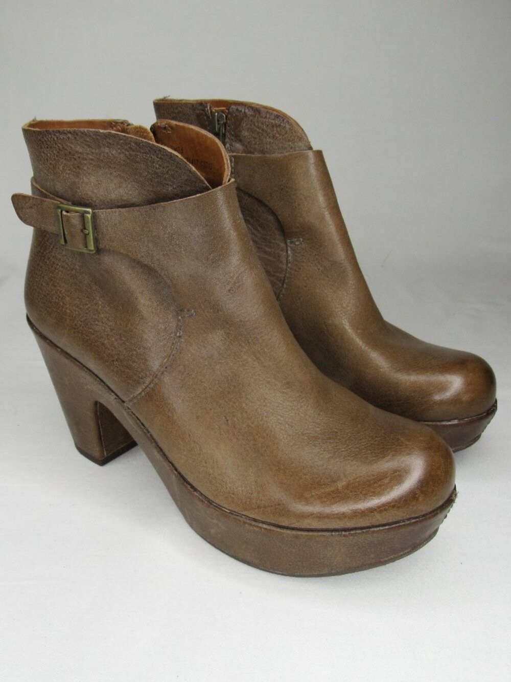 Kork-Ease Brown Leather RAMONA Block Heel Platform Ankle Bootie Women's 9